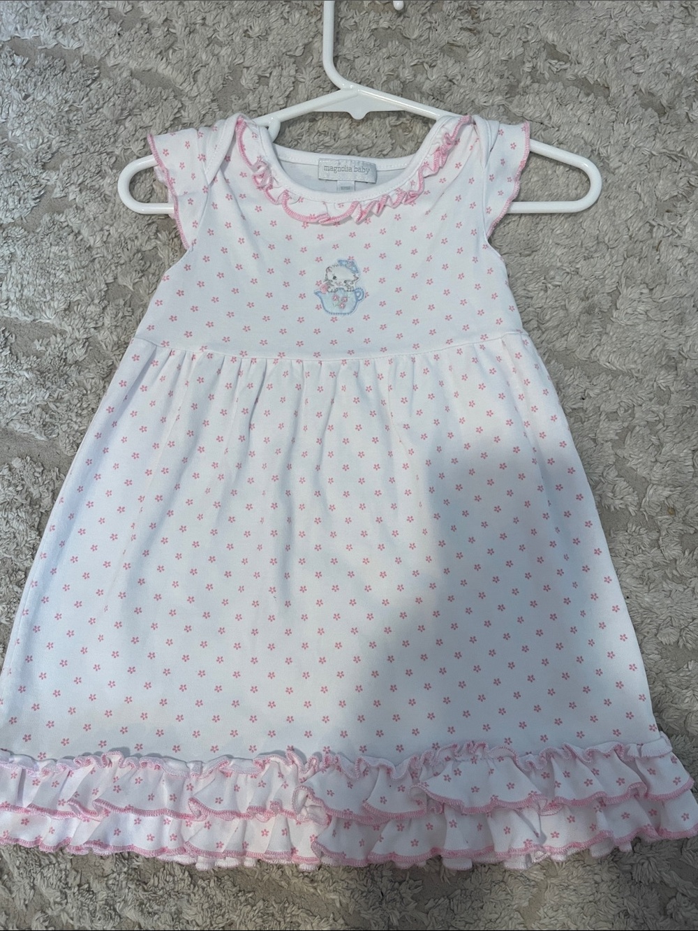 Magnolia baby White and Pink Floral Ruffle Nightgown